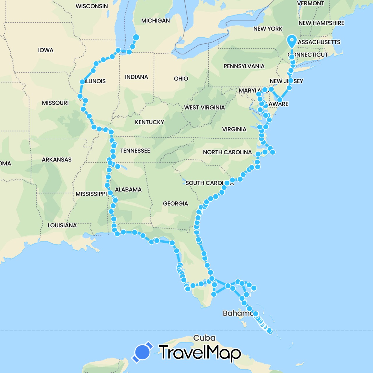 TravelMap itinerary: driving, boat in Bahamas, United States (North America)
